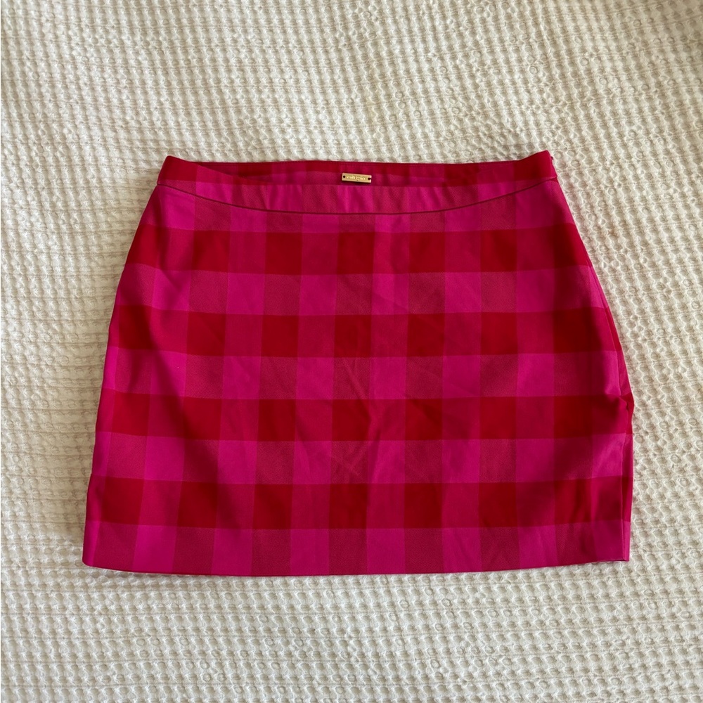 Cult Gaia pink red checkered mini skirt size small
